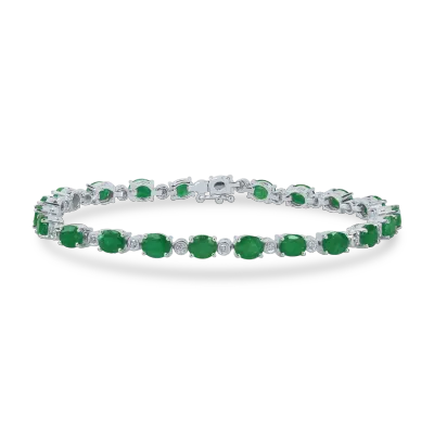 Bratara tennis din aur alb cu smaralde ovale de 7.14ct si diamante de 0.32ct