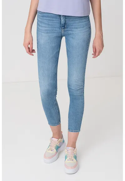 Blugi crop skinny cu talie inalta - Albastru deschis