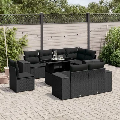 Gossi set mobilier de gradina cu perne, 9 piese, negru, poliratan
