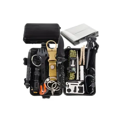 Kit supravietuire 32 in 1, snur prindere, husa depozitare, impermeabila, 18x5x8 cm, negru