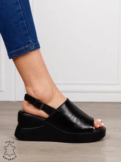 Sandale Dama din Piele Naturala cu Varf Decupat Crl1642 Negru
