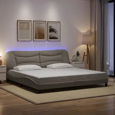 vidaXL Cadru de pat cu LED fără saltea, Hvar, gri taupe, 200x200 cm, textil