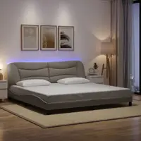 vidaXL Cadru de pat cu LED fără saltea, Hvar, gri taupe, 200x200 cm, textil