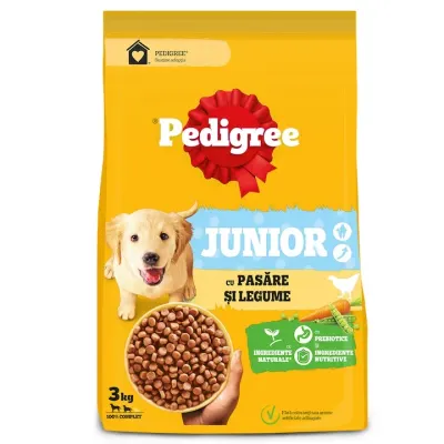 Hrana uscata caini, Pedigree Vital Protection, talie medie, junior, cu pasare si legume 3kg
