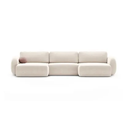 Colțar crem extensibil/cu spațiu de depozitare cu tapițerie din chenille (în formă de "U") Tonale – Cosmopolitan Design
