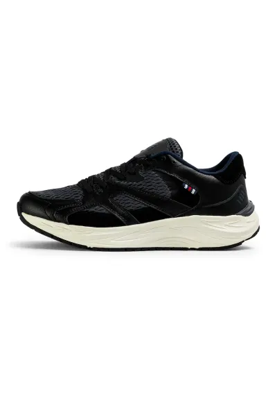 Pantofi sport de piele cu garnituri din material textil Neon - Negru stins/Gri carbune/Bleumarin