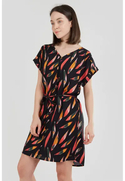 Rochie lejera cu model Palmetta - Negru/Portocaliu/Verde feriga