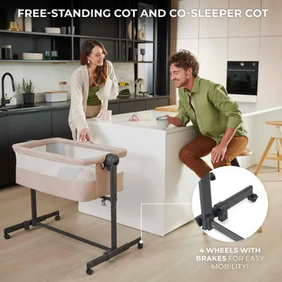 Patut co-sleeper KinderKraft Nestee Up 2 Light Grey, inclinare reglabila a saltelei, inaltime reglabila