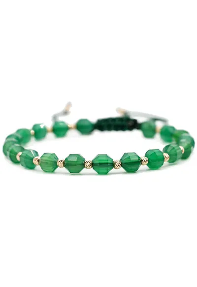 Bratara cu 20 de bile de Aur 14k si pietre semipretioase Agat verde - Ajustabila