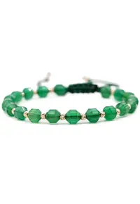 Bratara cu 20 de bile de Aur 14k si pietre semipretioase Agat verde - Ajustabila