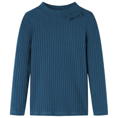 Tricou de copii cu mâneci lungi, tricot cu nervuri, bleumarin, 104
