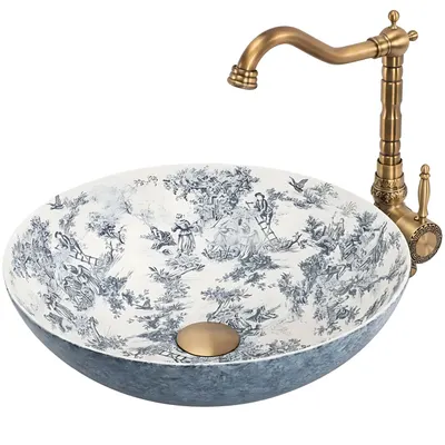 Lavoar baie cu montare pe blat 40 cm, albastru mat, rotund, Rea Juliana