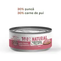 Fresh Farm Shreddet Fillet, cu sunca in sos, hrana umeda pentru pisici, fara cereale, 70 gr