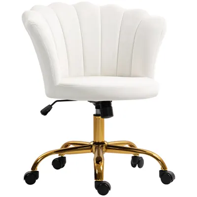 HOMCOM Scaun birou din catifea, scaun coafeză cu spătar în formă de petală, înălțime reglabilă, 69 x 64 x 80-90 cm, alb | Aosom Romania