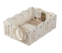 Gardulet loc de joaca interiorexterior Nichiduta Garden 160x120 cm cu poarta de siguranta,joc cu inele,cuburi,100bile color,covoras 1 cm grosime,cos de baschet si mingie inclusa Moon Coffee