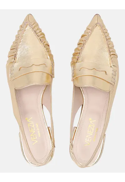 Pantofi slingback din piele cu aspect metalizat
