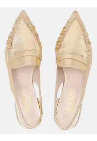 Pantofi slingback din piele cu aspect metalizat