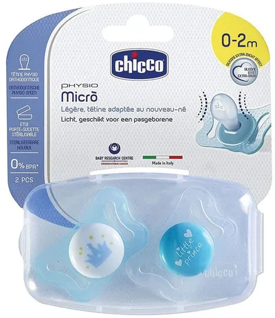 Set suzete Chicco - Physio Micro, 2 buc., 0-2 luni, baiat