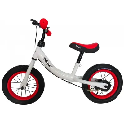 Bicicleta copii fara pedale R-sport R3 alb-rosu 11 inch, scaun moale reglabil pe inaltime 37-43 cm, roti gonflabile, frana pe roata din fata, cadru usor din otel, pana la 35 kg, varsta 3-5 ani