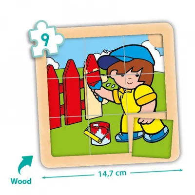 Set de 4 puzzle-uri din lemn (9 piese)