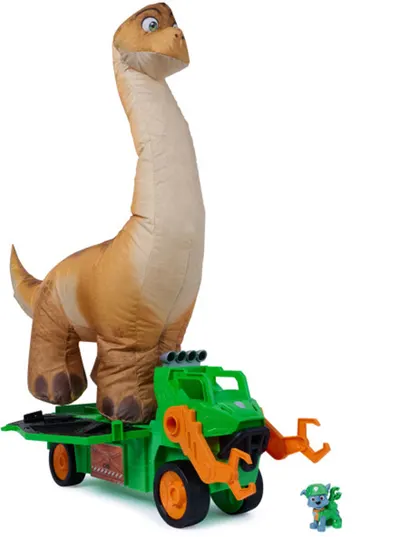 Set de joacă Spin Master Paw Patrol - The Dino Movie, Megasaurus Dino Vehicle cu o figură Rocky
