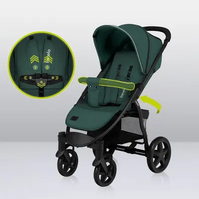 Carucior pentru copii Lionelo Annet Plus Verde, cu accesorii si capotina XXL reglabila, 0-22 kg, conform cu standardele europene de securitate