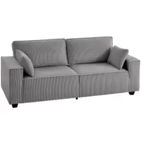 HOMCOM Canapea 3 locuri 218 cm, canapea modernă côtelată cu tapițerie cu arcuri în buzunar, brațe late și 2 perne, gri deschis | Aosom Romania