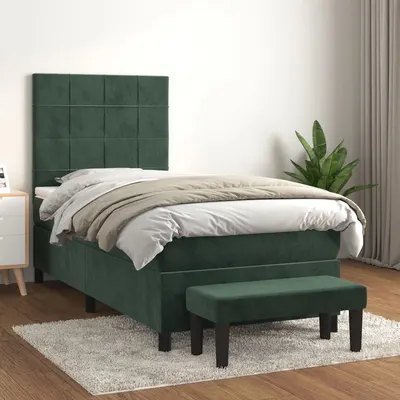 Gossi pat box spring cu saltea, verde inchis, 80x200 cm, catifea