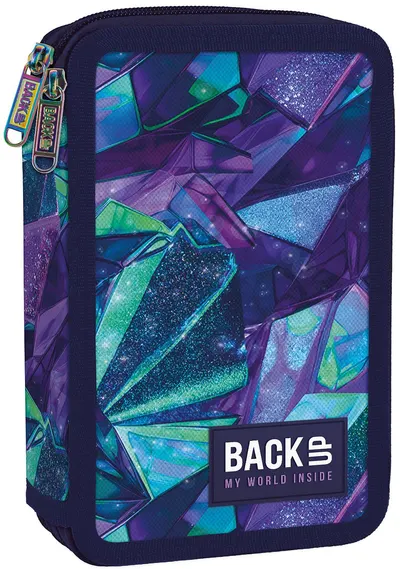 Penar cu rechizite BackUp DW - Purple Crystals, cu 2 fermoare