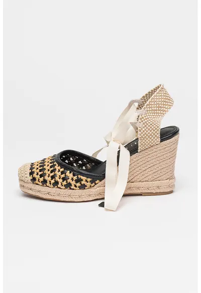 Sandale-espadrille wedge - Negru/Bej