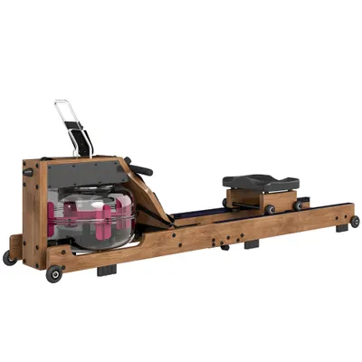 SPORTNOW Aparat de vaslit cu apă pentru acasă, lemn de cauciuc, pliabil, cu aplicație Bluetooth, șine duble din aluminiu, afișaj LCD, până la 158 kg | Aosom Romania