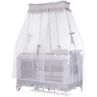 Patut pliabil pentru copii Chipolino Palace Platinum cu doua nivele, saltea de infasat, baldachin, roti, geanta pentru transport, buzunar si intrare laterala