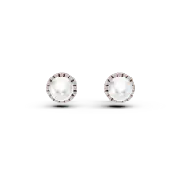 Cercei din aur roz cu perle de apa dulce de 2ct si diamante de 0.12ct