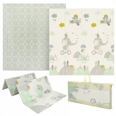 Covoras de joaca, Primabobo, Model elefantel, Pliabil, Impermeabil, 150 x 180 cm, BPA Free, Cu Imprimeu pe ambele parti, Geanta transport, Multicolor