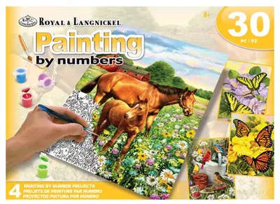 Set de pictură cu vopsele acrilice Royal - 30 piese, 4 tablouri, galben