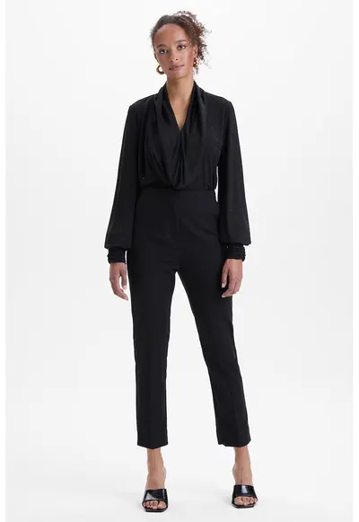 Pantaloni crop cu talie inalta - Negru