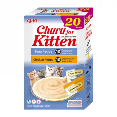 Recompense pentru pisici Churu Kitten cu pui ton 20 tubes