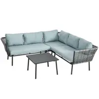 Outsunny Set de Grădină 4 Piese din Ratan și Aluminiu cu Măsuță de Cafea, 2 Canapele pe Colț și Fotoliu, Albastru | Aosom Romania