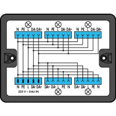 Distribution box; DALI; 1 input; 5 outputs; Cod. I; MIDI; black