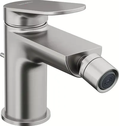 Baterie bideu Duravit Wave WA2400001070, marime S, cartus ceramic, 137 mm, set evacuare cu tija, ventil, Otel satinat