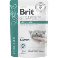 BRIT VD Sterilised, Somon, dietă veterinară, plic hrană umedă fără cereale pisici sterilizate, (în sos), 85g