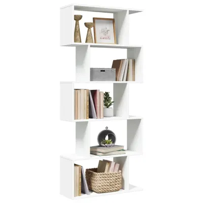 vidaXL Bibliotecă separatoare de cameră cu 5 niveluri, albă, 70x24x161 cm, lemn stratificat