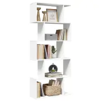 vidaXL Bibliotecă separatoare de cameră cu 5 niveluri, albă, 70x24x161 cm, lemn stratificat