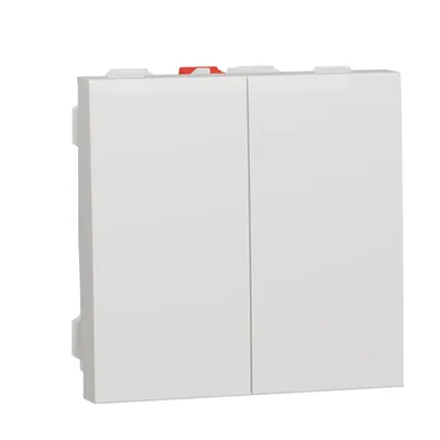 Buton dublu, New Unica, 1-pole 1-way, 10AX, 2 module, terminal fara suruburi, netratat, IP4X, alb