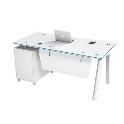 Birou Prime cu blat de sticla si dulap lateral fix - dimensiuni 1200*600*750 mm