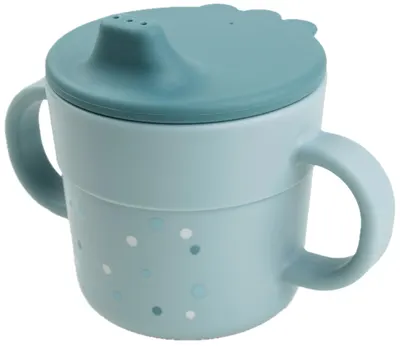 Cană anti-vărsare cu mânere Done by Deer - Happy dots, blue, 215 ml