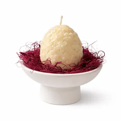 Aranjament de Paște cu lumânare ou din ceară de soia și bol Jesmonite cu decor natural - Trandafir & Vanilie