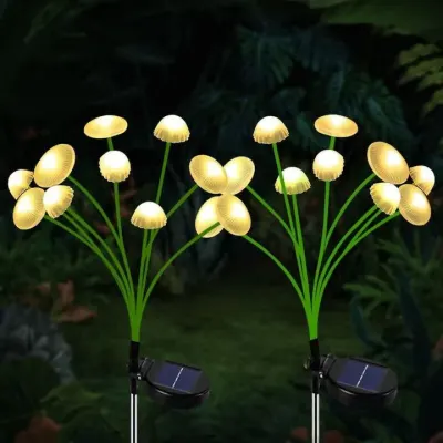 Set de 2 lumini solare in forma de meduza, 12 LED-uri, alb cald, 2x2x30 cm