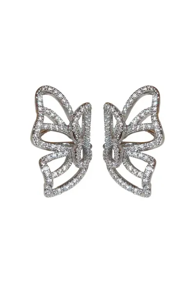 Cercei ear cuff - argintii - forma de fluture - cu pietre din zirconiu - Faith C3
