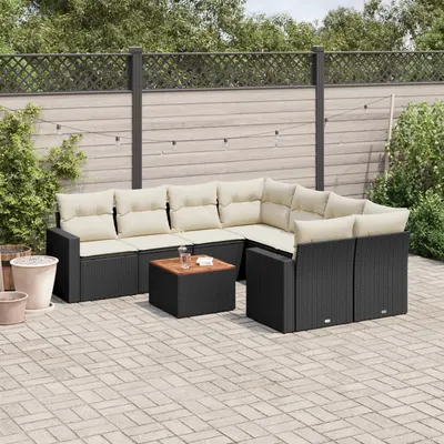 Gossi set mobilier de gradina cu perne, 9 piese, negru, poliratan